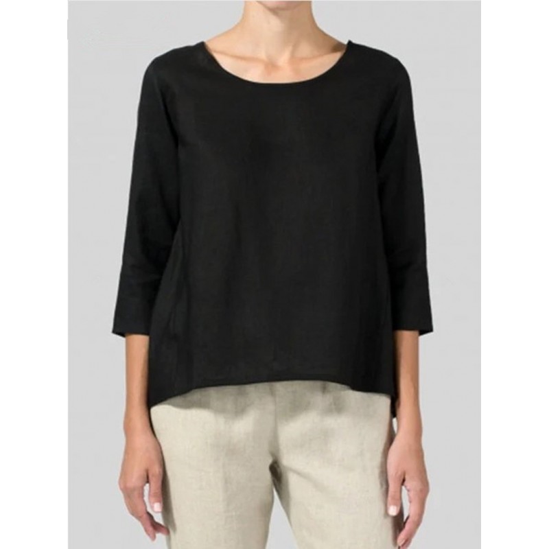 Women Fashion Casual Round Neck Crop Sleeve Loose T-Shirt