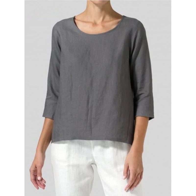 Women Fashion Casual Round Neck Crop Sleeve Loose T-Shirt