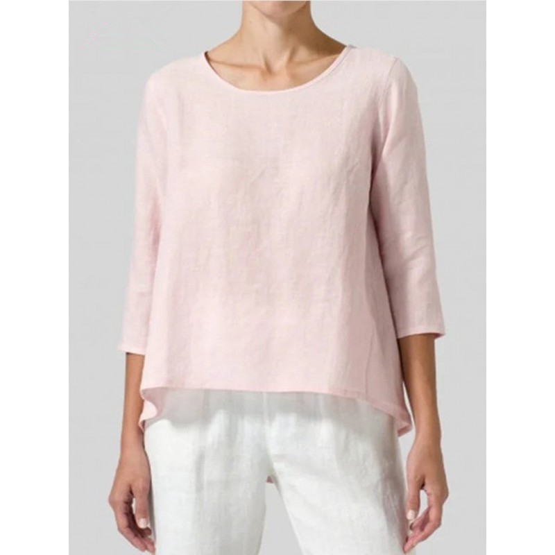 Women Fashion Casual Round Neck Crop Sleeve Loose T-Shirt