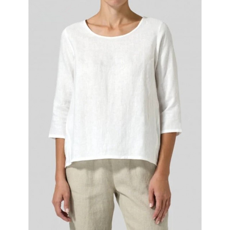 Women Fashion Casual Round Neck Crop Sleeve Loose T-Shirt