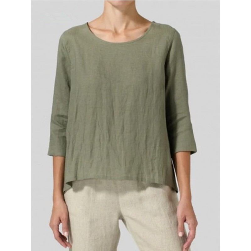 Women Fashion Casual Round Neck Crop Sleeve Loose T-Shirt