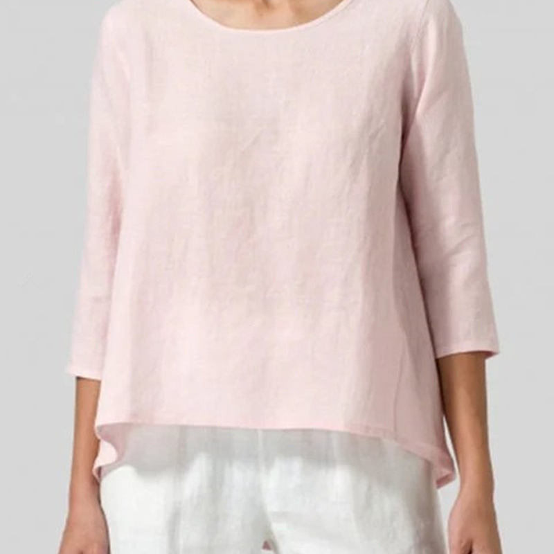 Women Fashion Casual Round Neck Crop Sleeve Loose T-Shirt