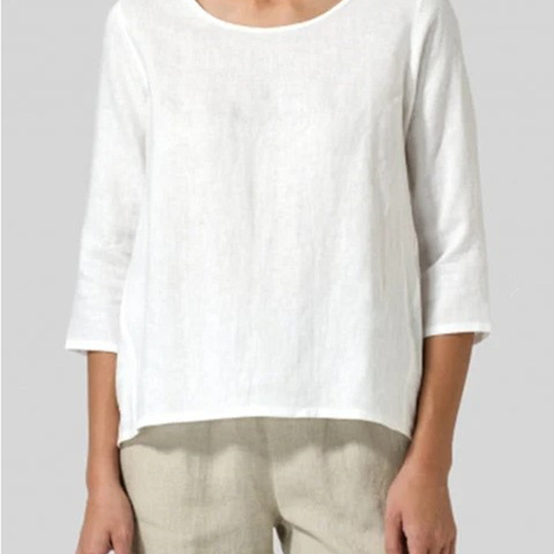 Women Fashion Casual Round Neck Crop Sleeve Loose T-Shirt