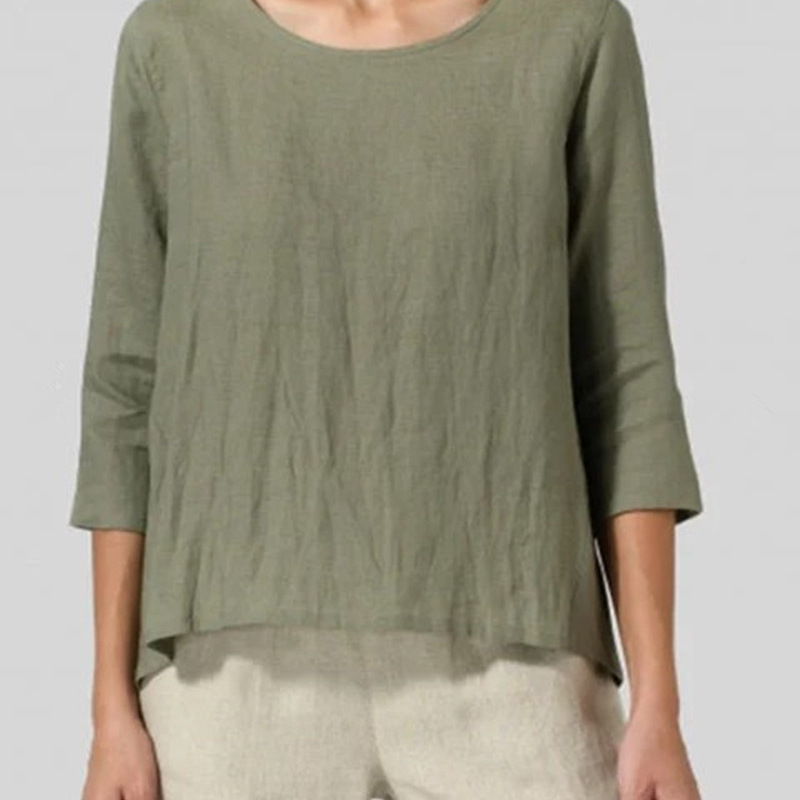 Women Fashion Casual Round Neck Crop Sleeve Loose T-Shirt