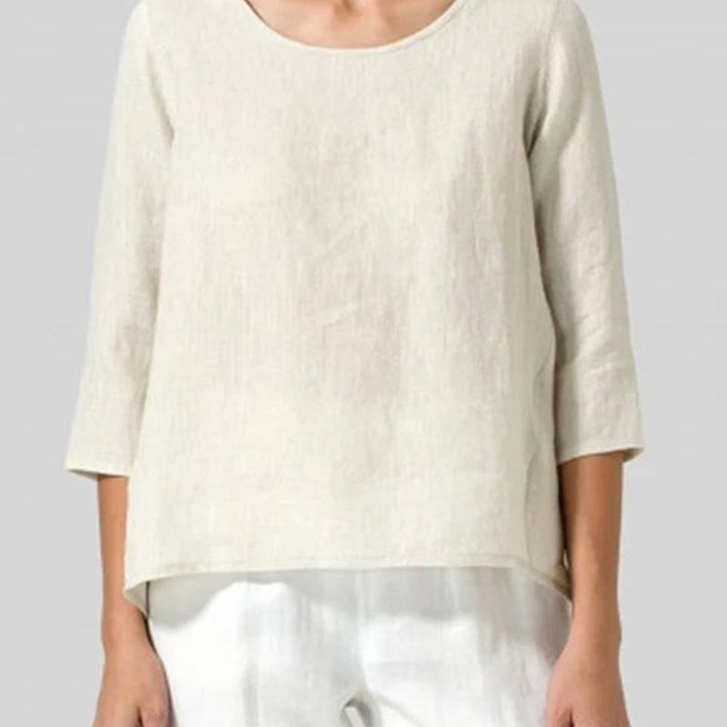 Women Fashion Casual Round Neck Crop Sleeve Loose T-Shirt