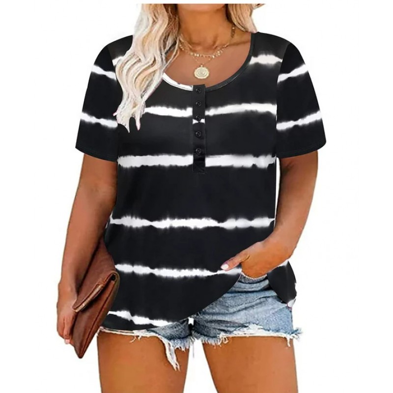 Women Fashion Casual Floral Print Round Neck Short Sleeve T-Shirt