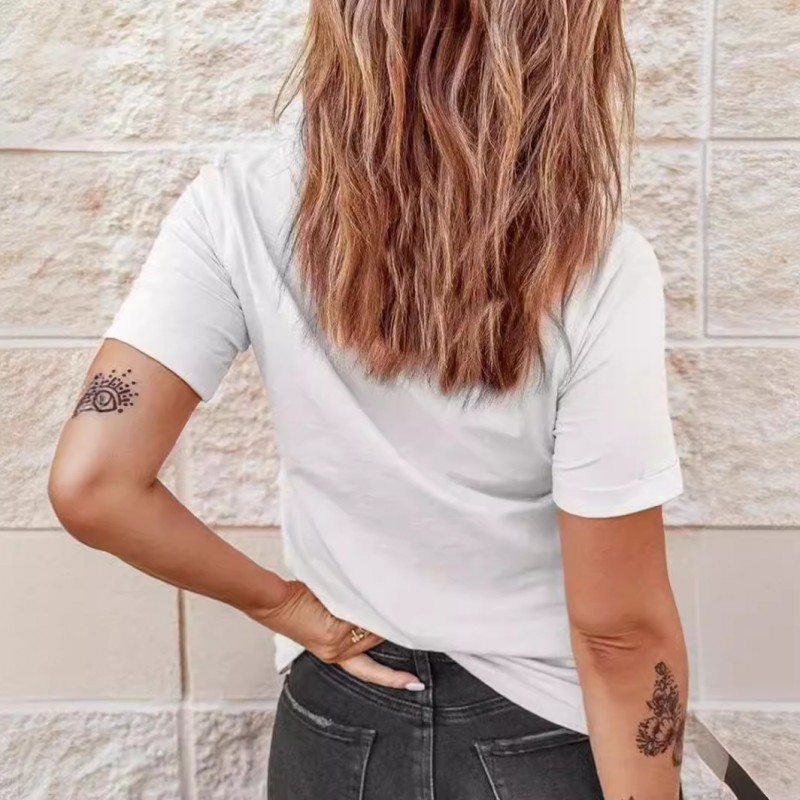 Summer Women Fashion Cartoon Girl With Hat Print Round Neck Short Sleeve T-Shirt