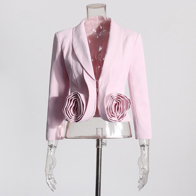 Women Elegant Solid Color Pink Three-Dimensional R...