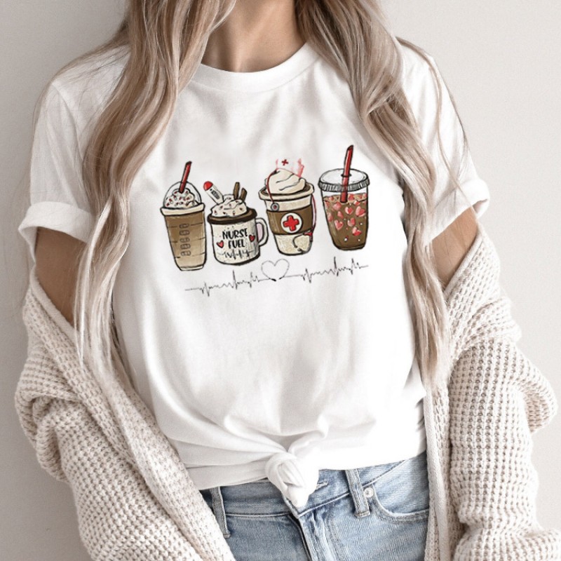 Summer Women Fashion Cartoon Rabbit Print Round Neck Short Sleeve T-Shirt