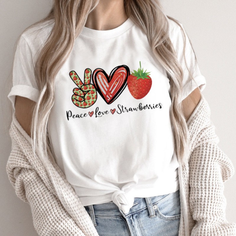 Summer Women Fashion Cartoon Rabbit Print Round Neck Short Sleeve T-Shirt