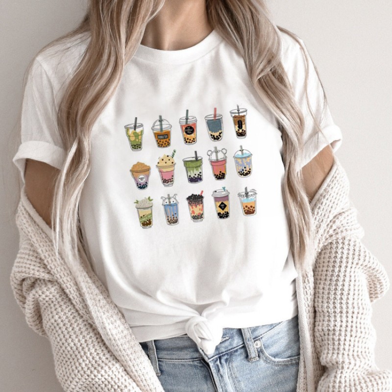 Summer Women Fashion Cartoon Rabbit Print Round Neck Short Sleeve T-Shirt