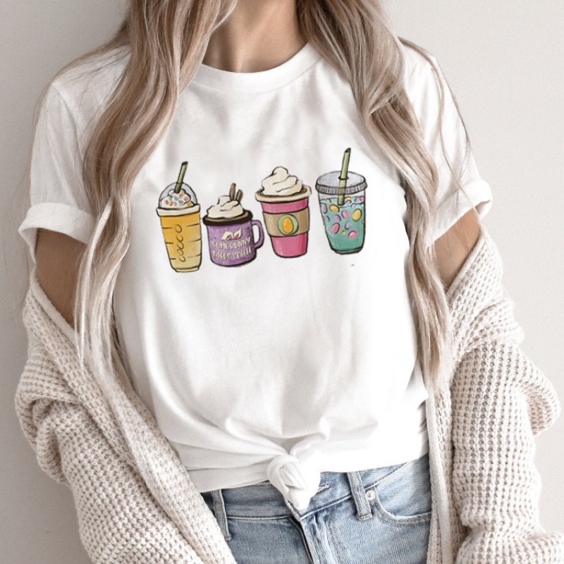 Summer Women Fashion Cartoon Rabbit Print Round Neck Short Sleeve T-Shirt