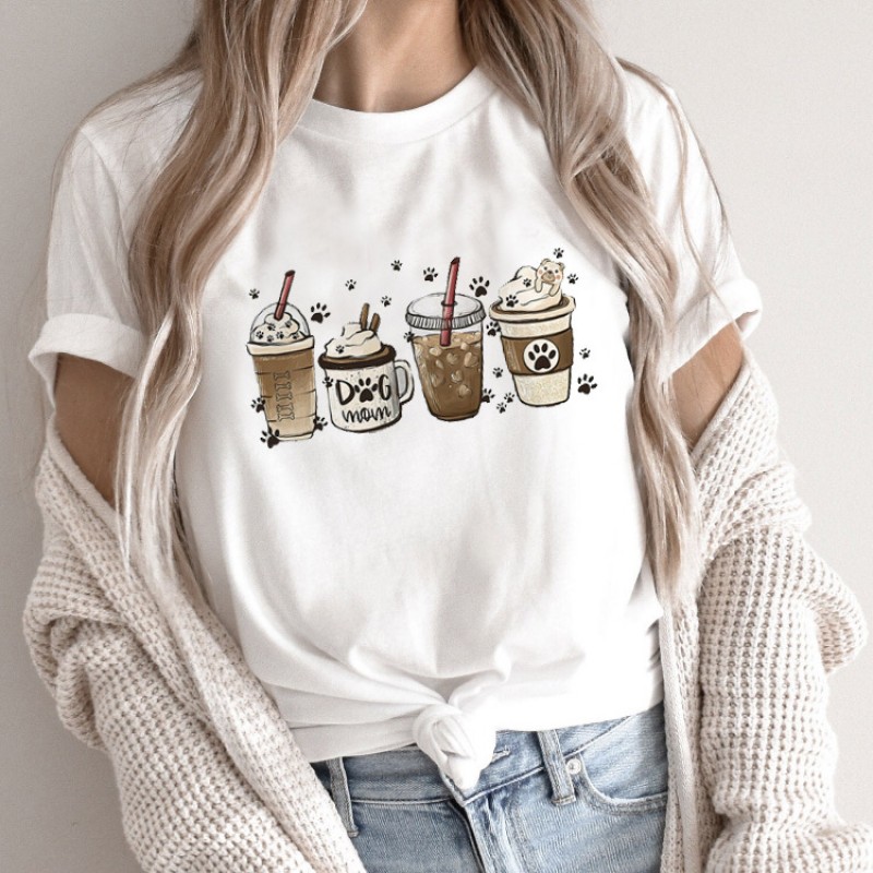 Summer Women Fashion Cartoon Rabbit Print Round Neck Short Sleeve T-Shirt