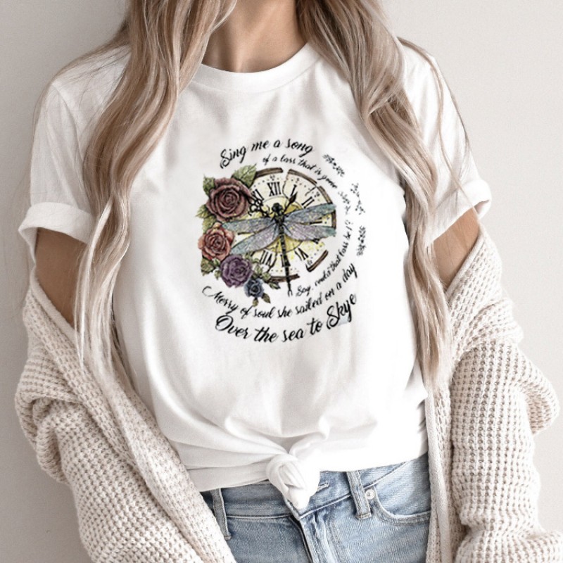 Summer Women Fashion Cartoon Rabbit Print Round Neck Short Sleeve T-Shirt
