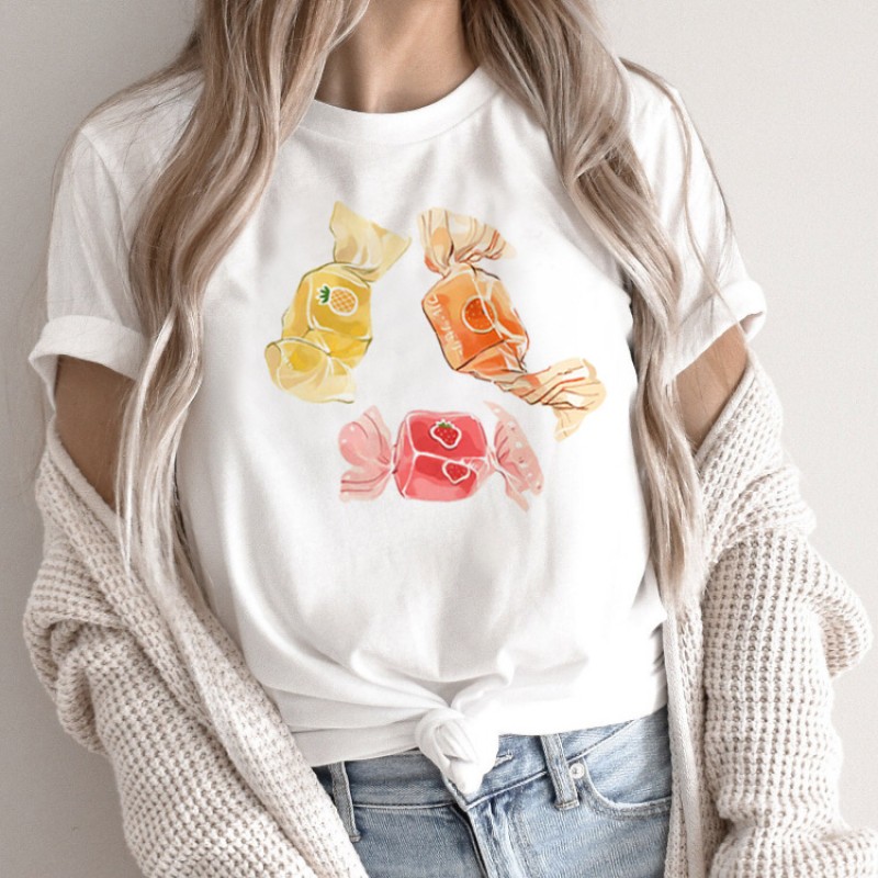 Summer Women Fashion Cartoon Rabbit Print Round Neck Short Sleeve T-Shirt