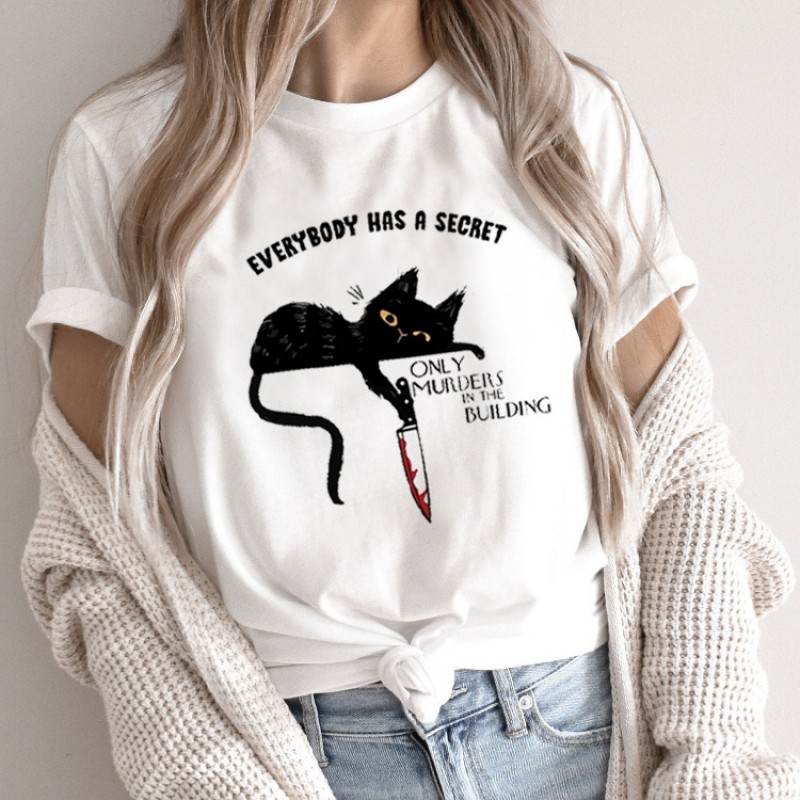Summer Women Fashion Cartoon Rabbit Print Round Neck Short Sleeve T-Shirt